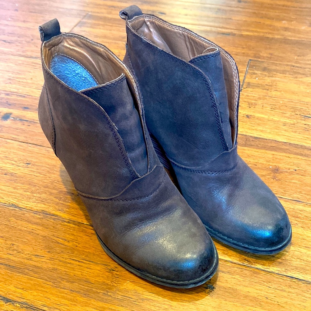 Brown wedge booties